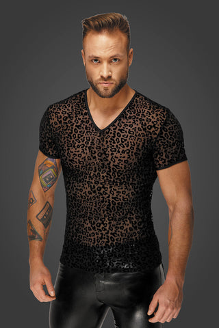 Noir Handmade Leopard Flock V-neck T-Shirt | Angel Clothing