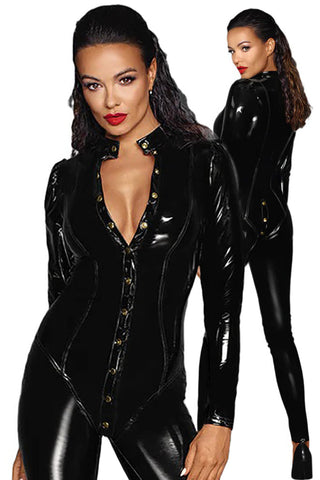 Noir Handmade Long Button Catsuit | Angel Clothing