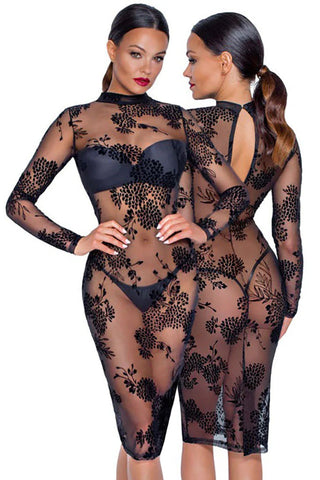 Noir Handmade Powernet and Flock Dress | Angel Clothing