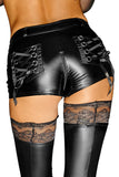 Noir Handmade Wetlook Shorts with Laced Pockets (XL, 2XL) | Angel Clothing