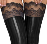 Noir Handmade Lace Wetlook Stockings (XL) | Angel Clothing