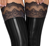 Noir Handmade Lace Wetlook Stockings (XL) | Angel Clothing