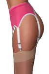 Nylon Dreams 6 Strap Suspender Belt Pink/White | Angel Clothing