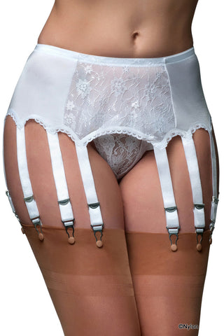 Nylon Dreams 12 Strap Suspender Belt Lace White | Angel Clothing