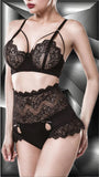 Grey Velvet Floral Lingerie Set | Angel Clothing