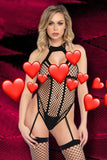 Leg Avenue Net Keyhole Halter Teddy | Angel Clothing