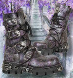 New Rock Purple Vintage Flower Reactor Boots M.391-S5 | Angel Clothing