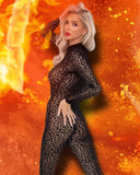 Noir Handmade Full Body Leopard Flock Catsuit | Angel Clothing