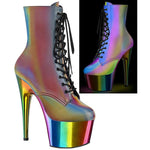 Pleaser ADORE 1020RC Reflective Rainbow Boots | Angel Clothing