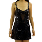Sexy PVC and Fishnet Dress with Shoulder Straps and Choker | Angel Clothing