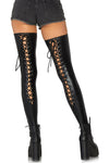 Leg Avenue Wetlook Lace Up Thigh Highs | Angel Clothing