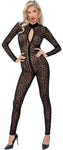 Noir Handmade Full Body Leopard Flock Catsuit | Angel Clothing
