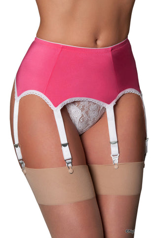 Nylon Dreams 6 Strap Suspender Belt Pink/White | Angel Clothing