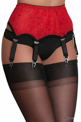Nylon Dreams 6 Strap Lace Suspender Belt Red | Angel Clothing