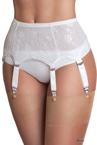 Nylon Dreams 6 Strap Lace Suspender Belt White | Angel Clothing