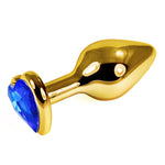 Gold Metal Butt Plug With Deep Blue Heart - Fetshop