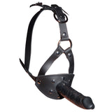 ZADO Leather Head Harness with Dildo