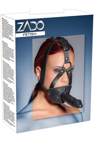 ZADO Leather Head Harness with Dildo