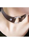 Brown Leather Look O-Ring Collar