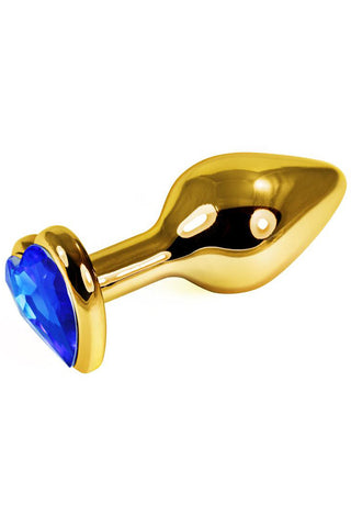 Gold Metal Butt Plug With Deep Blue Heart