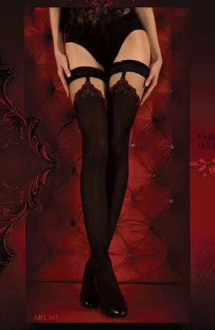 Hush Hush By Ballerina Hold Up Stockings Black/Red - 345 - Fetshop
