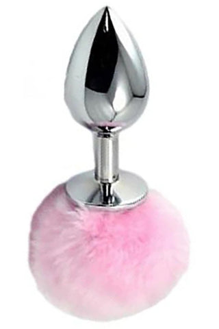 Metal butt plug with pink pompom