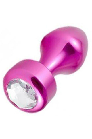 Pink metallic butt plug clear jewel